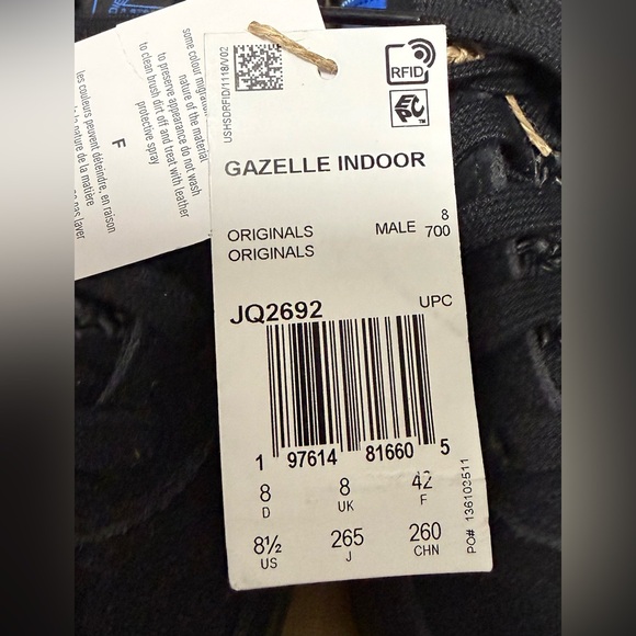 adidas Gazelle Indoor Lace Up Black Blue Sneakers Shoes JQ2692 Mens Size 8.5 - Picture 5 of 5